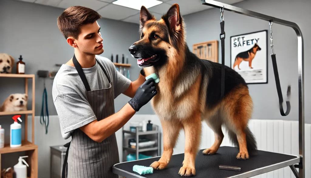 Calm grooming session for aggressive dog